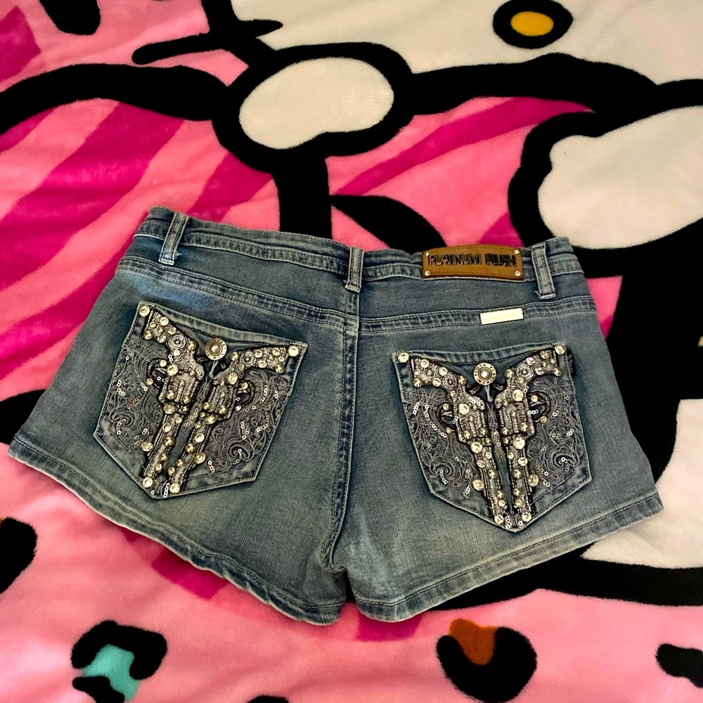 Cute rhinestone jeans that are light blue denim